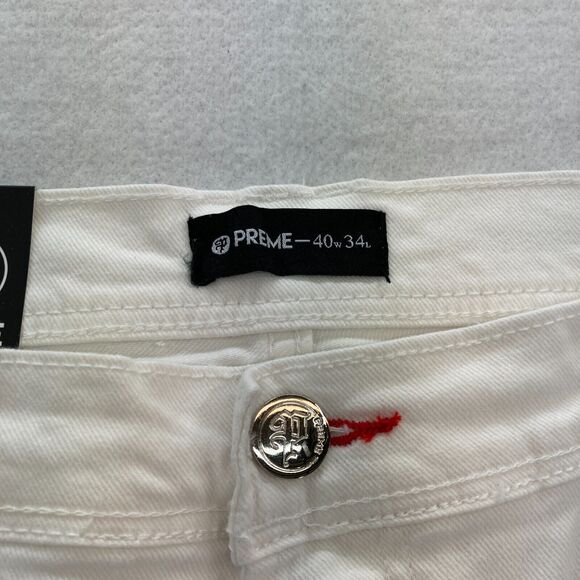 Preme Jeans Mens 40x34 Semi Stacked Fit Cargo Utility White Distressed Denim Y2K - Picture 6 of 15